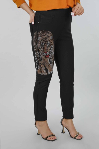 Wholesale Women's Trousers Tiger Patterned Stone Embroidered - 3388 | KAZEE - Thumbnail