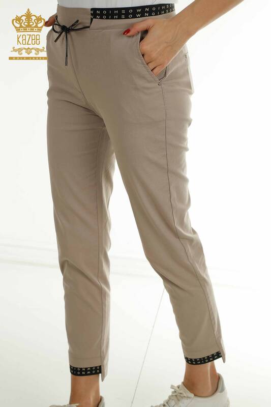 Wholesale Women's Pants with Elastic Waist Beige - 2406-4525 | M.