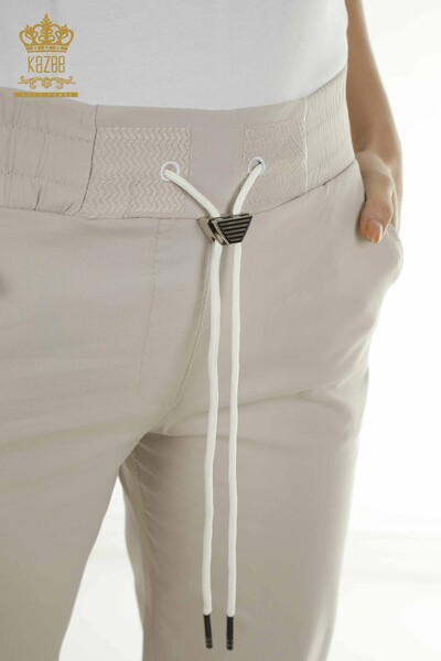 Wholesale Women's Pants with Elastic Waist Beige - 2406-4565 | M. - Thumbnail