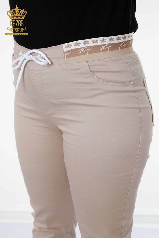 Wholesale Women's Trousers Beige Elastic Waist - 3530 | KAZEE