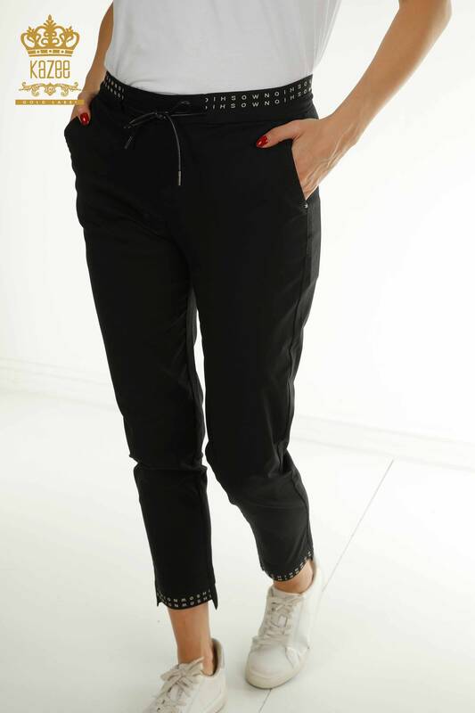 Wholesale Women's Trousers with Elastic Waist Black - 2406-4525 | M.