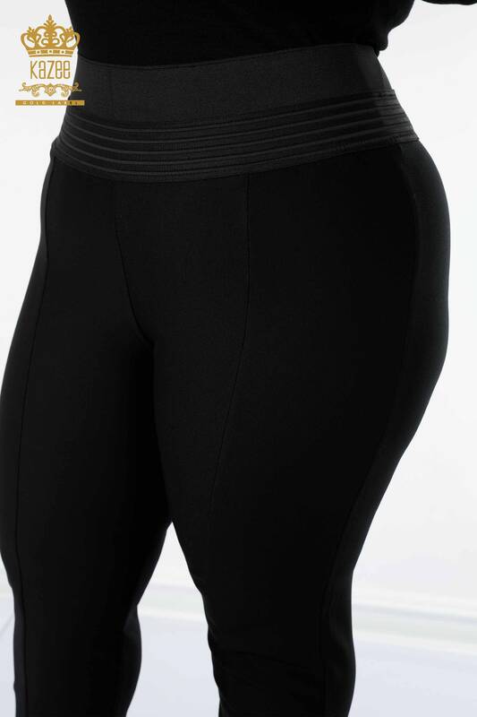 Wholesale Women's Trousers Black With Elastic Waist - 3376 | KAZEE