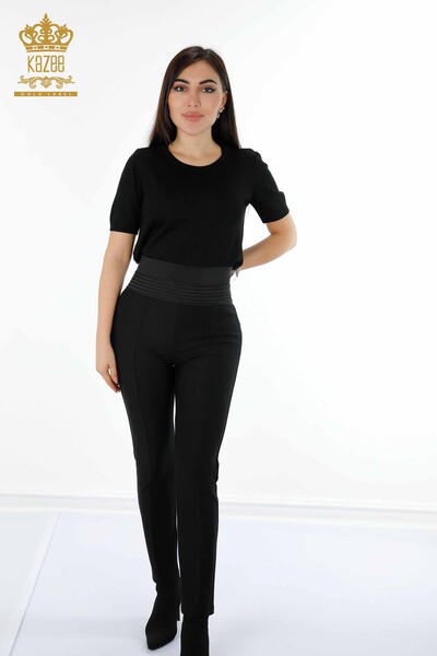 Wholesale Women's Elastic Waist Trousers Black - 3428 | KAZEE - Thumbnail