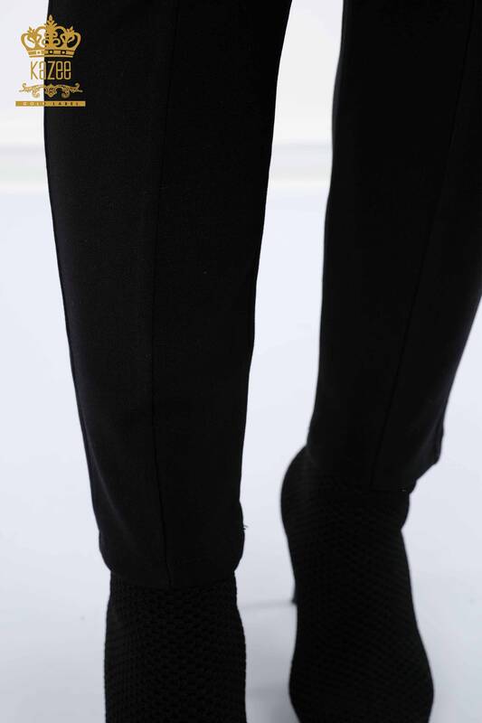 Wholesale Women's Elastic Waist Trousers Black - 3428 | KAZEE