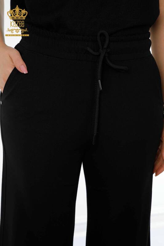 Wholesale Women's Trousers Black With Elastic Waist - 3458 | KAZEE