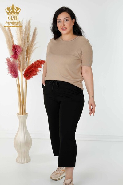 Wholesale Women's Trousers Black With Elastic Waist - 3466 | KAZEE - 1