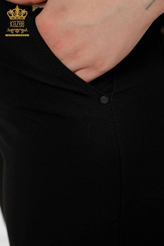 Wholesale Women's Trousers Black With Elastic Waist - 3466 | KAZEE