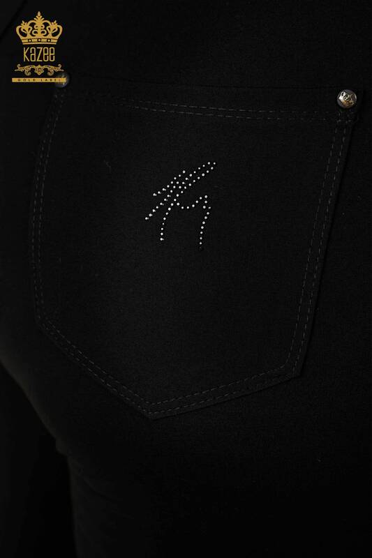 Wholesale Women's Trousers Black With Elastic Waist - 3466 | KAZEE