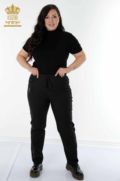 Wholesale Women's Trousers Black With Elastic Waist - 3650 | KAZEE - Thumbnail