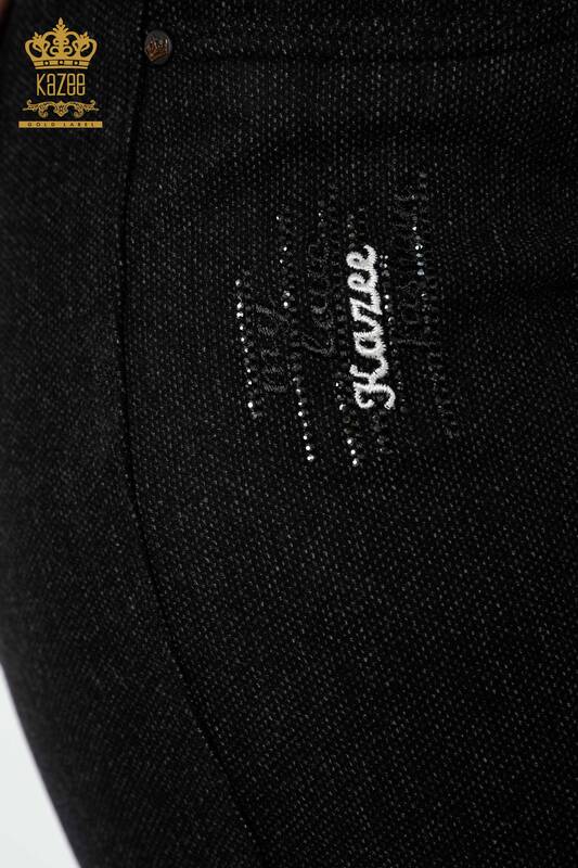 Wholesale Women's Trousers Black With Elastic Waist - 3650 | KAZEE