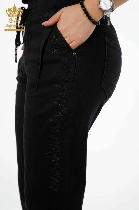 Wholesale Women's Trousers Black With Elastic Waist - 3651 | KAZEE