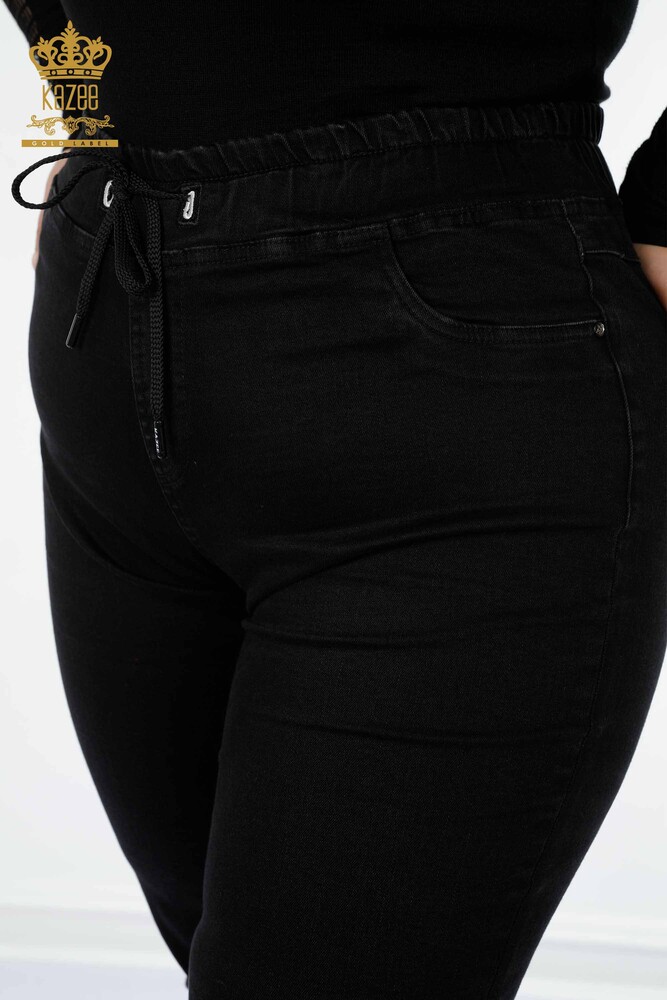 Wholesale Women's Trousers Black With Elastic Waist - 3660 | KAZEE - 3