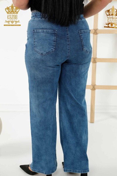 Wholesale Women's Pants With Elastic Waist Blue - 3694 | KAZEE - Thumbnail