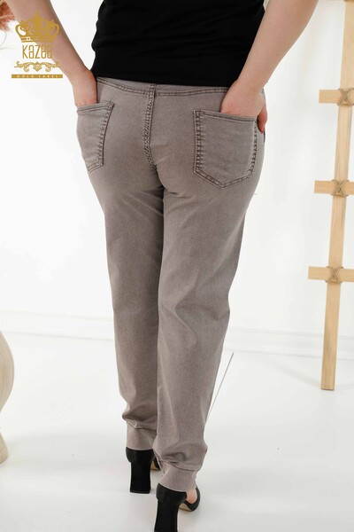 Wholesale Women's Trousers - Elastic Waist - Brown - 3675 | KAZEE - Thumbnail