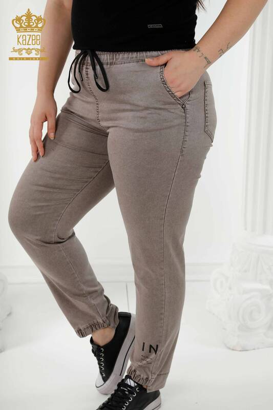 Wholesale Women's Trousers Elastic Waist Brown - 3676 | KAZEE
