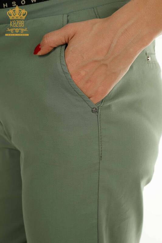 Wholesale Women's Pants with Elastic Waist Khaki - 2406-4525 | M.