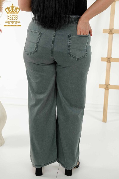Wholesale Women's Pants With Elastic Waist Khaki - 3672 | KAZEE - Thumbnail