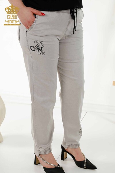 Wholesale Women's Trousers - Elastic Waist - Light Gray - 3675 | KAZEE - Thumbnail