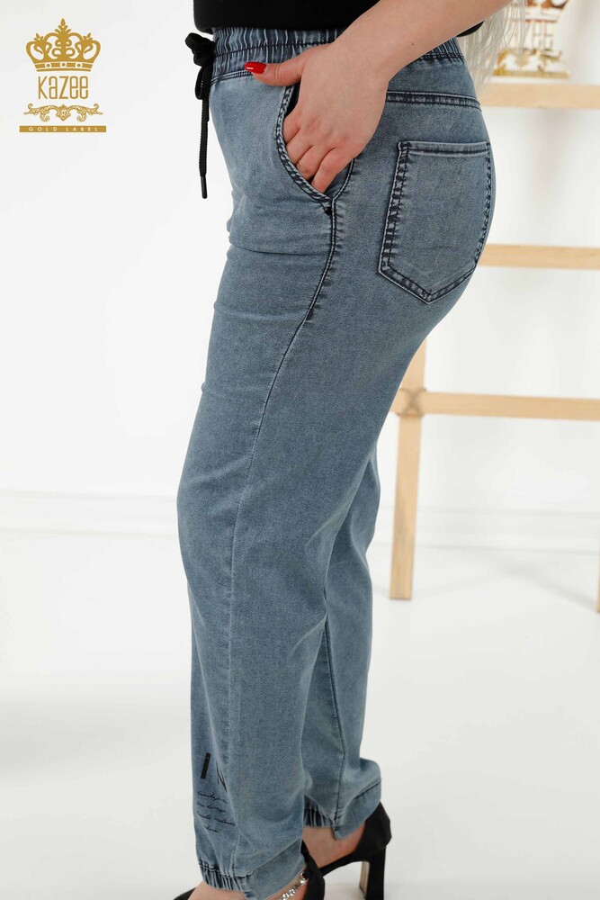 Wholesale Women's Trousers - Elastic Waist - Navy Blue - 3675 | KAZEE - 6