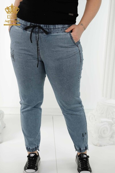 Wholesale Women's Trousers Elastic Waist Navy Blue - 3676 | KAZEE - Thumbnail
