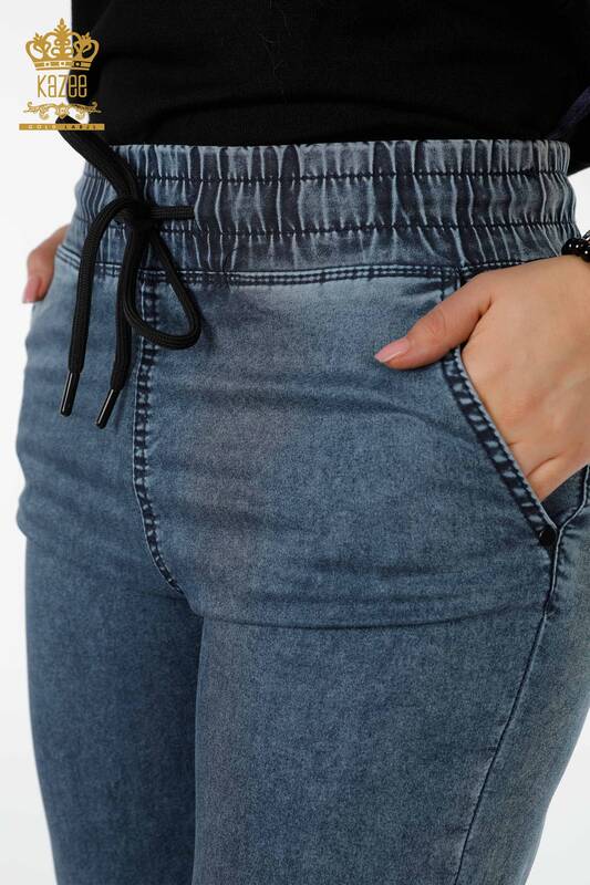 Wholesale Women's Trousers With Elastic Waist Navy Blue - 3500 | KAZEE