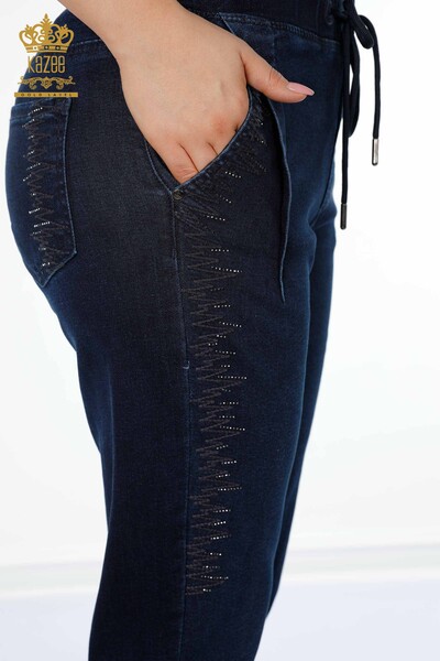 Wholesale Women's Trousers Elastic Waist Navy Blue - 3651 | KAZEE - Thumbnail
