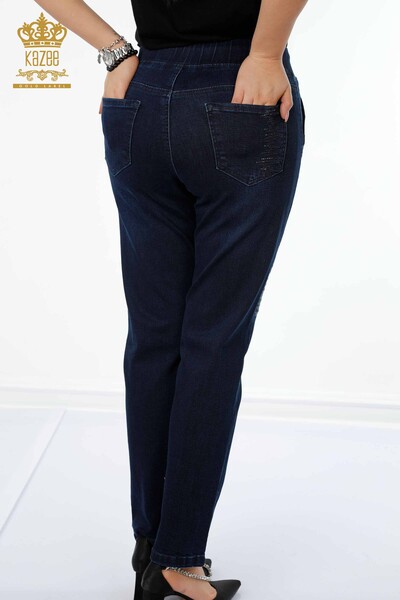 Wholesale Women's Trousers Elastic Waist Navy Blue - 3651 | KAZEE - Thumbnail