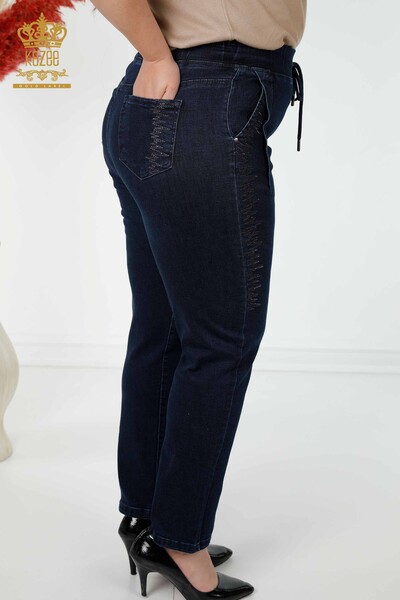 Wholesale Women's Trousers Elastic Waist Navy Blue - 3654 | KAZEE - Thumbnail