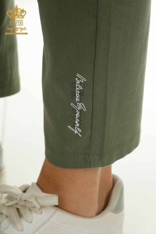 Wholesale Women's Trousers Khaki with Text Detail - 2406-4519 | M