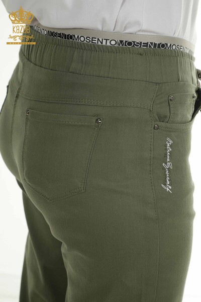 Wholesale Women's Trousers Khaki with Text Detail - 2406-4519 | M - Thumbnail