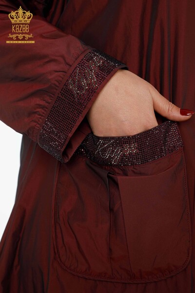 Wholesale Women's Raincoat Claret Red - İstanbul Wholesale Clothing - 7577 | KAZEE - Thumbnail