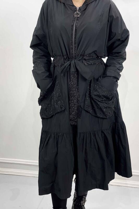 Wholesale Women's Raincoat Zippered Hooded Pocket - 7576 | KAZEE