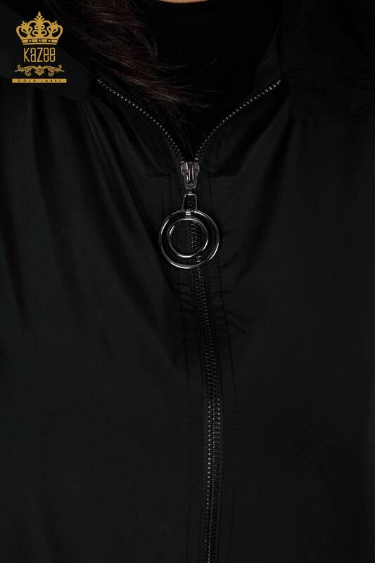Wholesale Women's Raincoat Zippered Hooded Pocket Detailed - 7572 | KAZEE