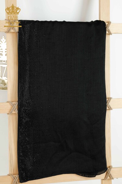 Wholesale Women's Shawl Crystal Stone Embroidered Black - 552 | KAZEE - Thumbnail