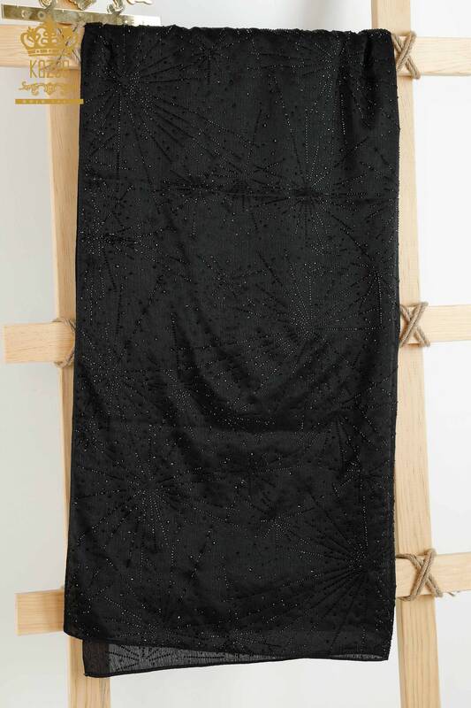 Wholesale Women's Shawl - Crystal Stone Embroidered - Black - 548 | KAZEE