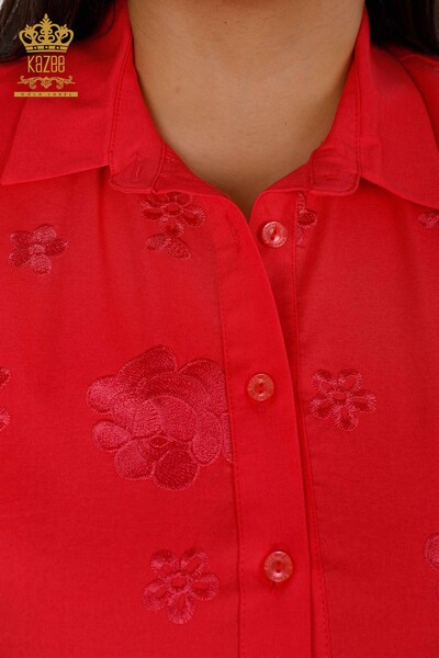 Wholesale Women's Shirt American Model Floral Embroidery Cotton - 20206 | KAZEE - Thumbnail
