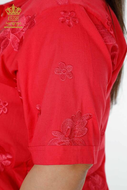 Wholesale Women's Shirt American Model Floral Embroidery Cotton - 20206 | KAZEE