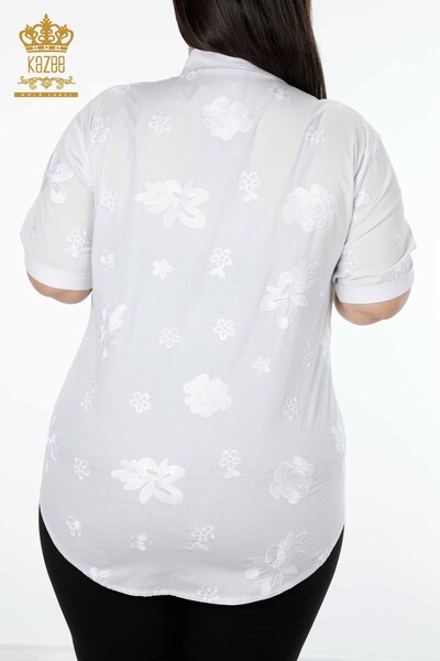 Wholesale Women's Shirt American Model Floral Embroidery Cotton - 20206 | KAZEE - Thumbnail