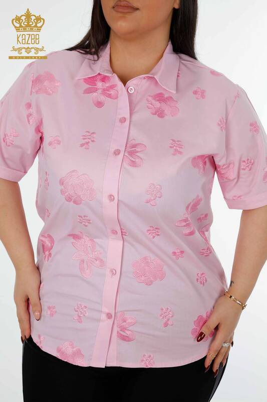 Wholesale Women's Shirt American Model Floral Embroidery Cotton - 20206 | KAZEE