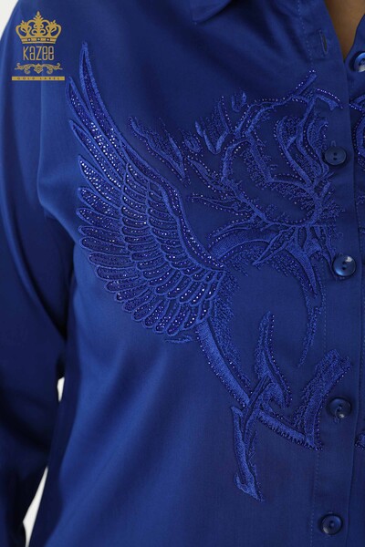 Wholesale Women's Shirt - Angel Wing Patterned - Dark Blue - 20233 | KAZEE - Thumbnail