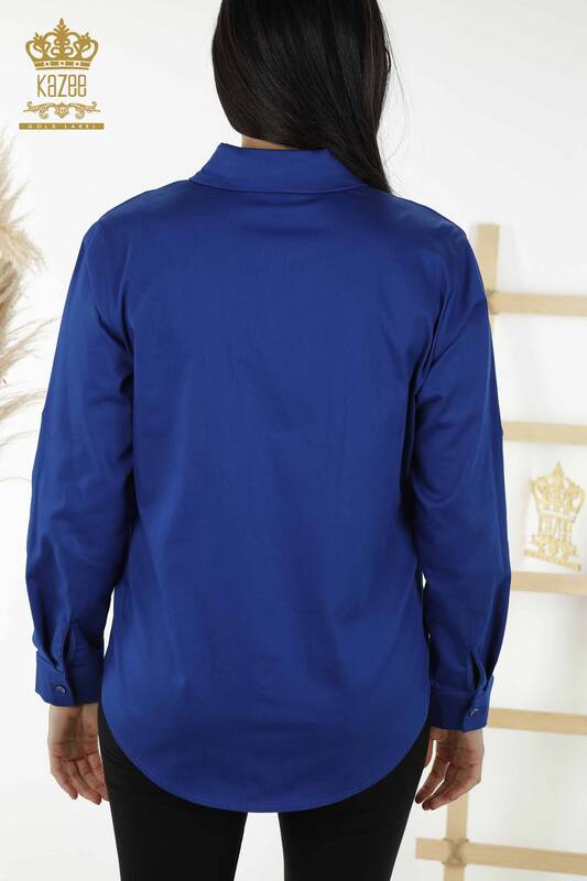 Wholesale Women's Shirt - Angel Wing Patterned - Dark Blue - 20233 | KAZEE