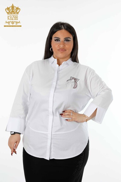 Wholesale Women's Shirt Back Patterned Crystal Stone Embroidered Cotton - 20113 | KAZEE - Thumbnail