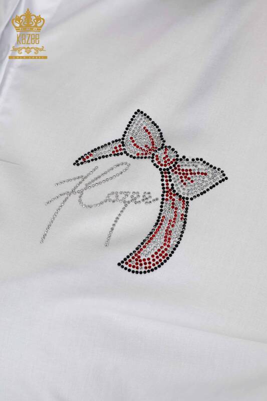 Wholesale Women's Shirt Back Patterned Crystal Stone Embroidered Cotton - 20113 | KAZEE