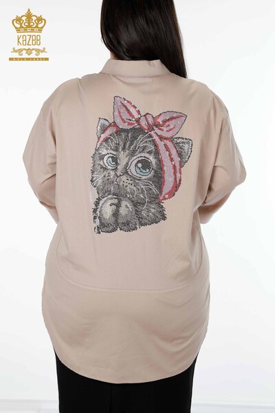 Wholesale Women's Shirt Back Patterned Crystal Stone Embroidered Cotton - 20113 | KAZEE - Thumbnail