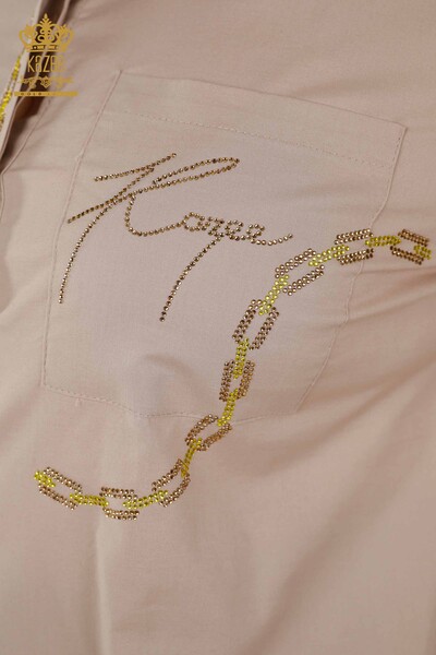 Wholesale Women's Shirt - Back Rose Pattern - Beige - 20110 | KAZEE - Thumbnail