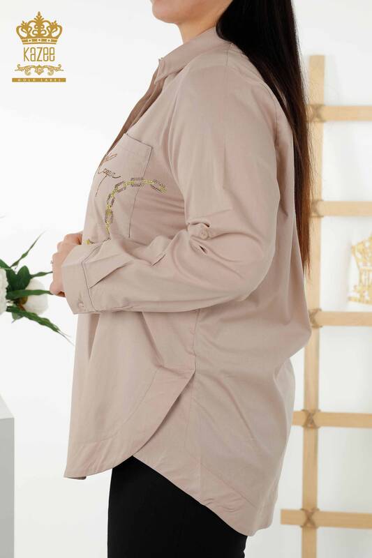 Wholesale Women's Shirt - Back Rose Pattern - Beige - 20110 | KAZEE