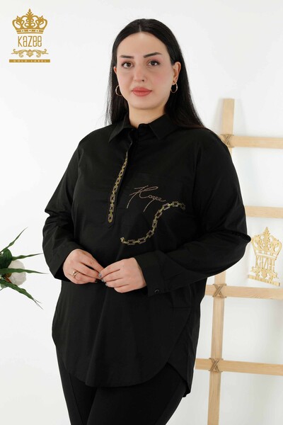 Wholesale Women's Shirt - Back Rose Pattern - Black - 20110 | KAZEE - Thumbnail