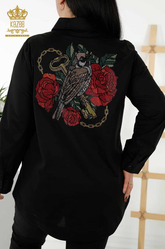 Wholesale Women's Shirt - Back Rose Pattern - Black - 20110 | KAZEE