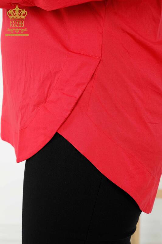 Wholesale Women's Shirt - Back Rose Pattern - Coral - 20110 | KAZEE