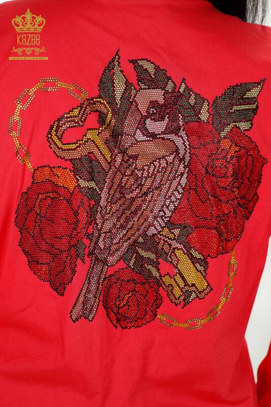 Wholesale Women's Shirt - Back Rose Pattern - Coral - 20110 | KAZEE